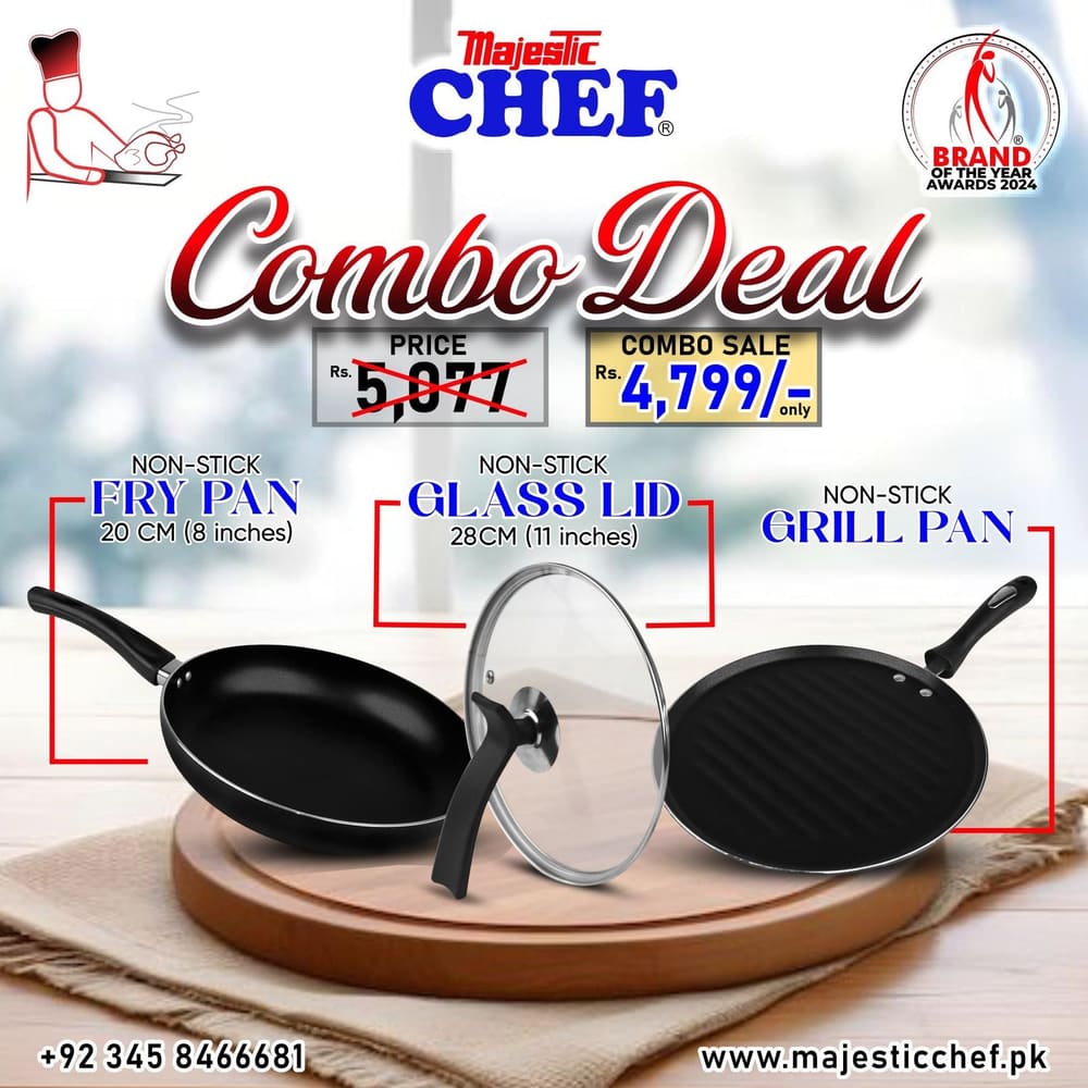 Nonstick Frying Pan 20 cm – Glass Lid 28 cm And Grill Pan – Combo Deal #5