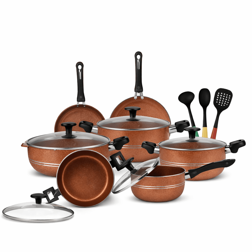 Chef Best Aluminum Non Stick Kitchen Set 15 Pcs New Arrival Cookware Set – Copper Rebirth