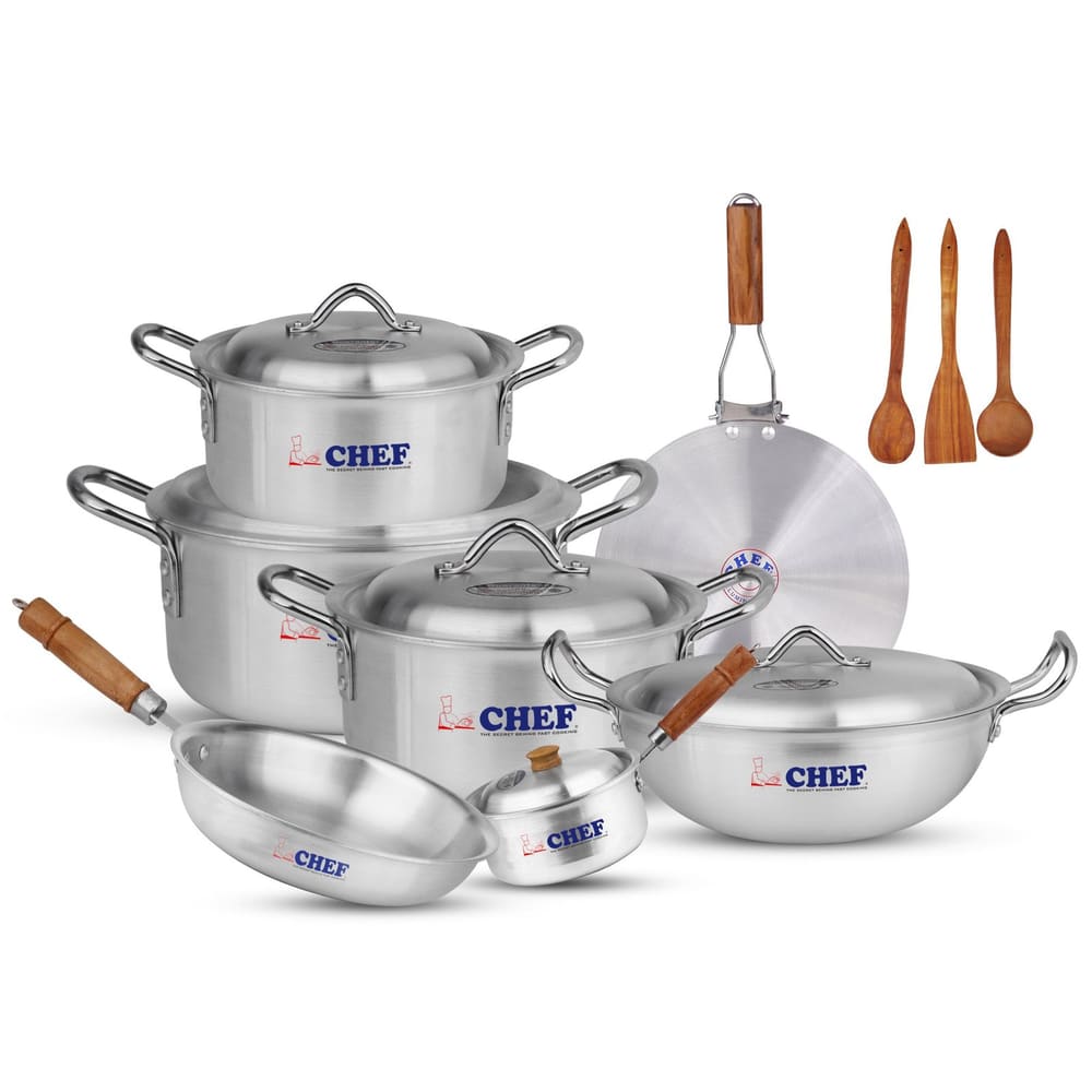 Chef Best Aluminum Cookware Set / Gift Set – Endure Series ( 15 Pcs )-Metal Finish