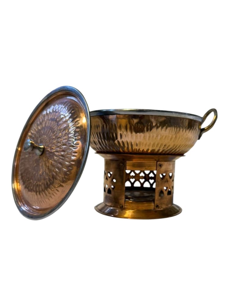 Brown Round Copper Karahi Chafing Dish