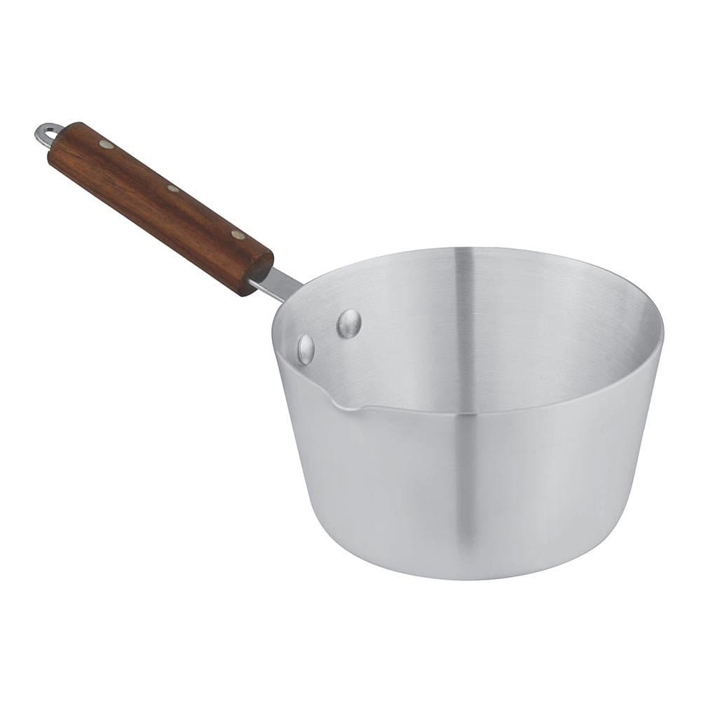 Aluminum Milk Pan With Wooden Grip Handle – Metal Finish
