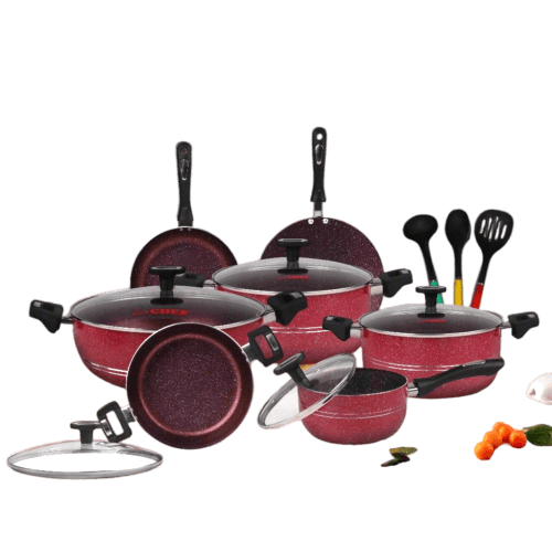 Chef Best Aluminum Non Stick Kitchen Set 15 Pcs New Arrival Cookware Set – Maroon Rebirth
